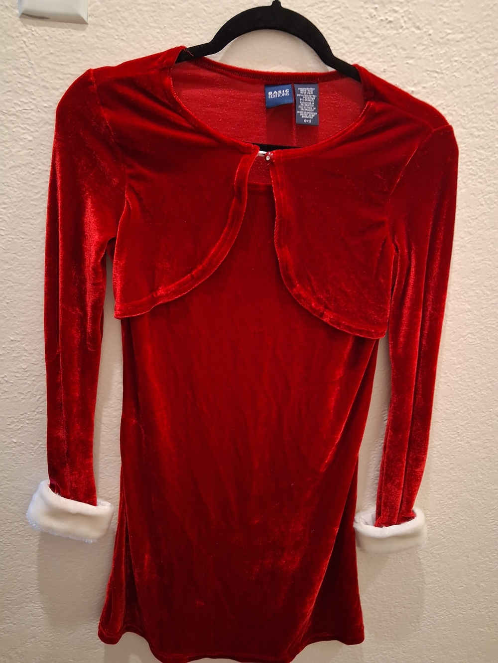 Basic Editions Red Velvet Holiday Dress with Faux Fur Cuffs